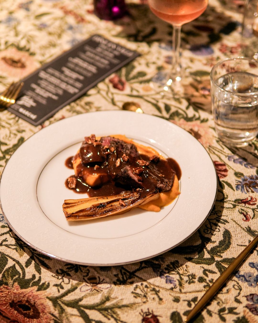 Grilled venison loin with sweet potato and bordelaise