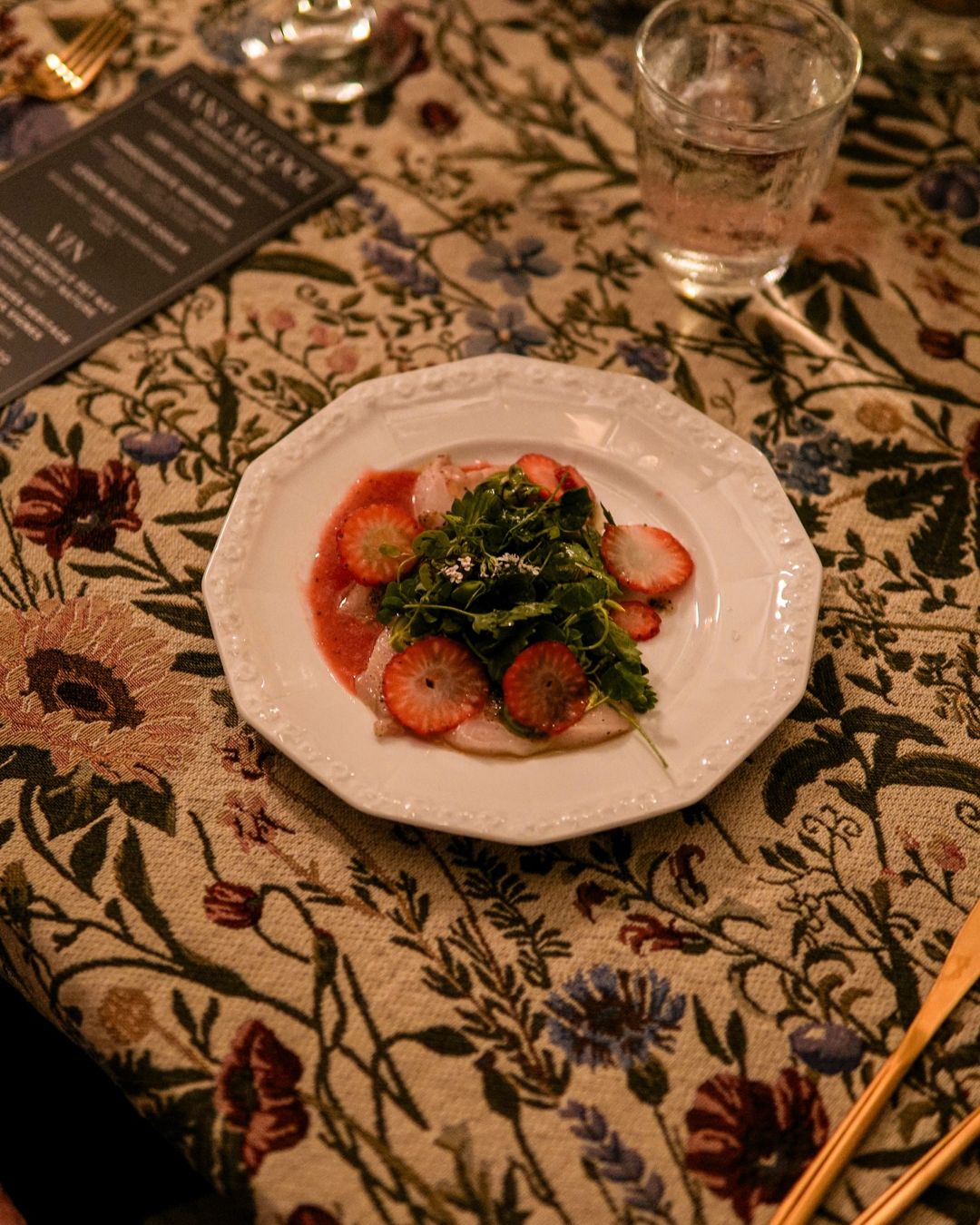Black cod crudo with strawberries